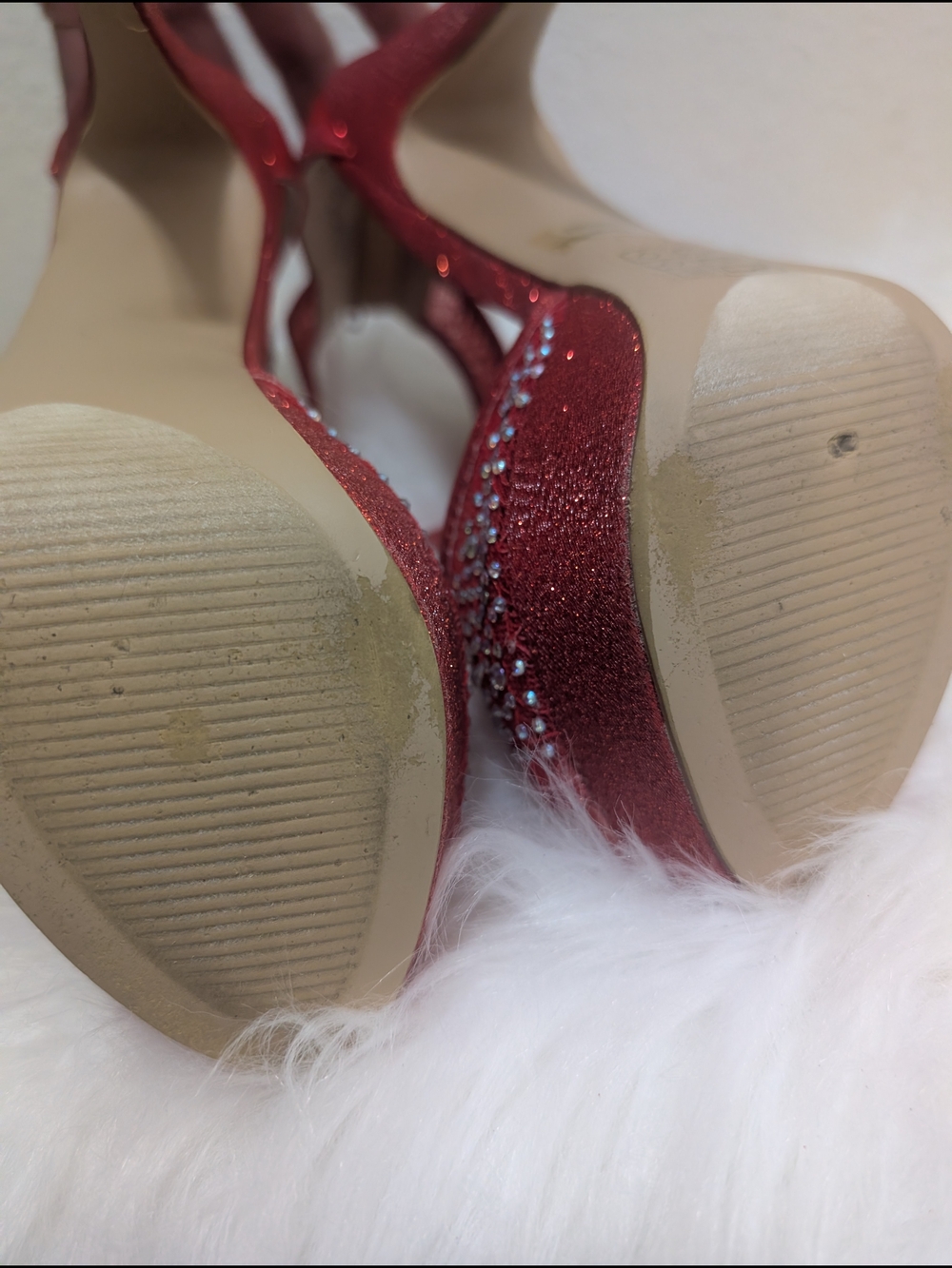 Red Rhinestone T-Strap Platform Heels - Picture 7 of 8